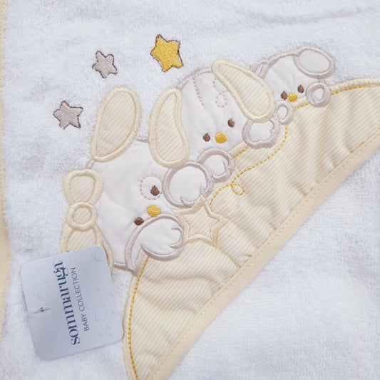 ACCAPPATOIO NEONATI A TRIANGOLO CON CAPPUCCIO – TELO BAGNO IN SPUGNA DI COTONE MORBIDA E ASSORBENTE CON RICAMO 100% COTONE 70X70 CM