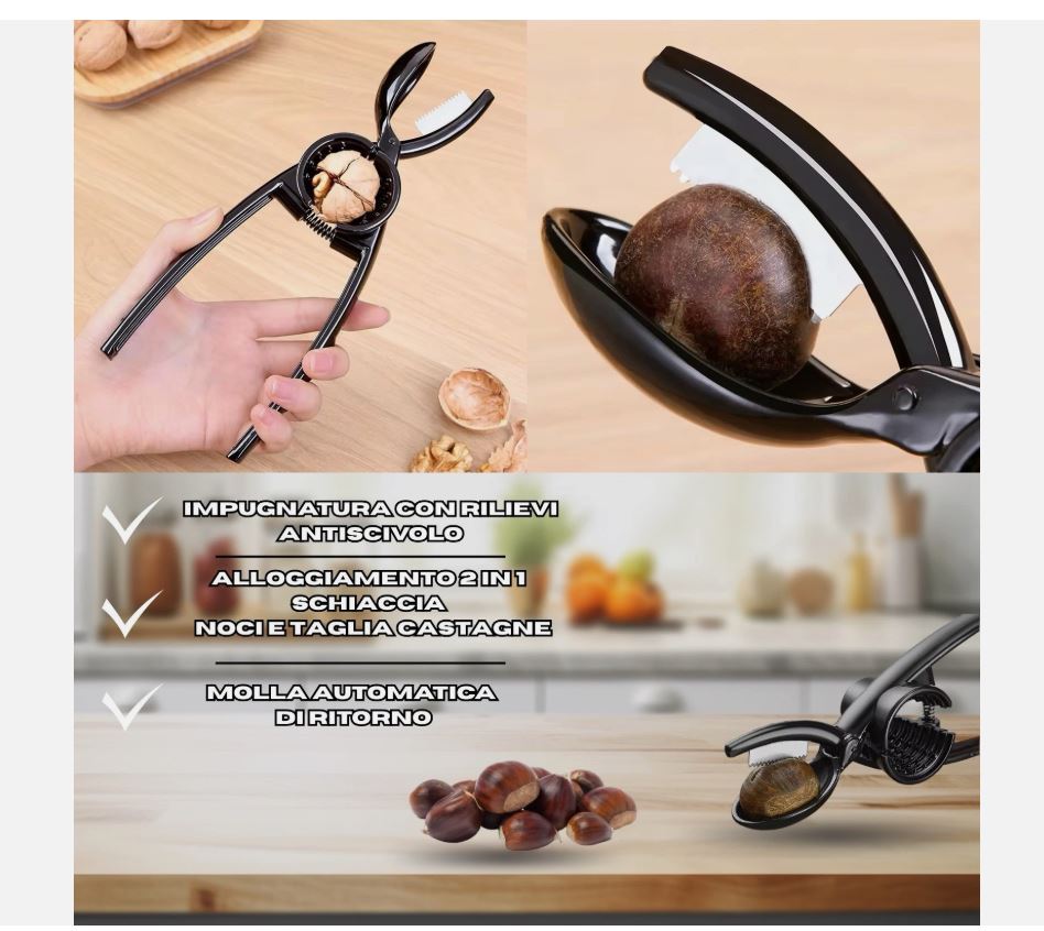 Taglia Castagne & Schiaccianoci Multiuso 2 in 1 In Metallo ad Alta Resistenza con Lama in Lega di Zinco