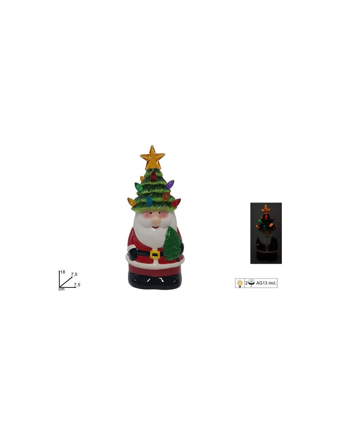 BABBO NATALE IN CERAMICA 18 CM DECORAZIONI CON LUCE