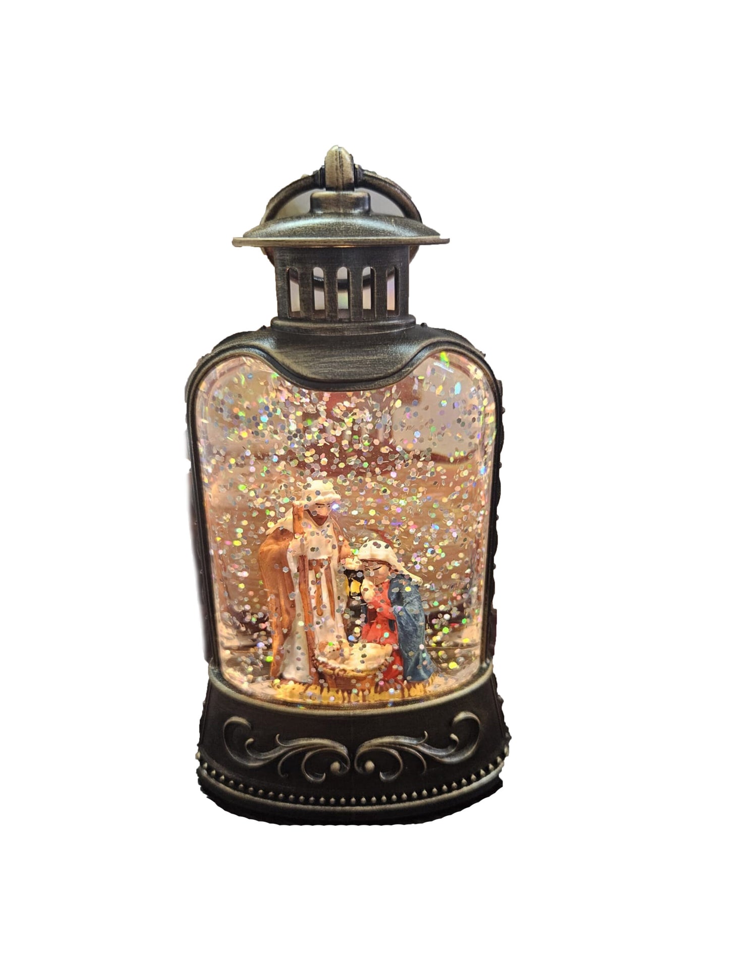 LANTERNA NATALIZIA CON PRESEPE IN BRONZO CON GLITTER RIEMPITE D’ACQUA PER ADDOBBI NATALE