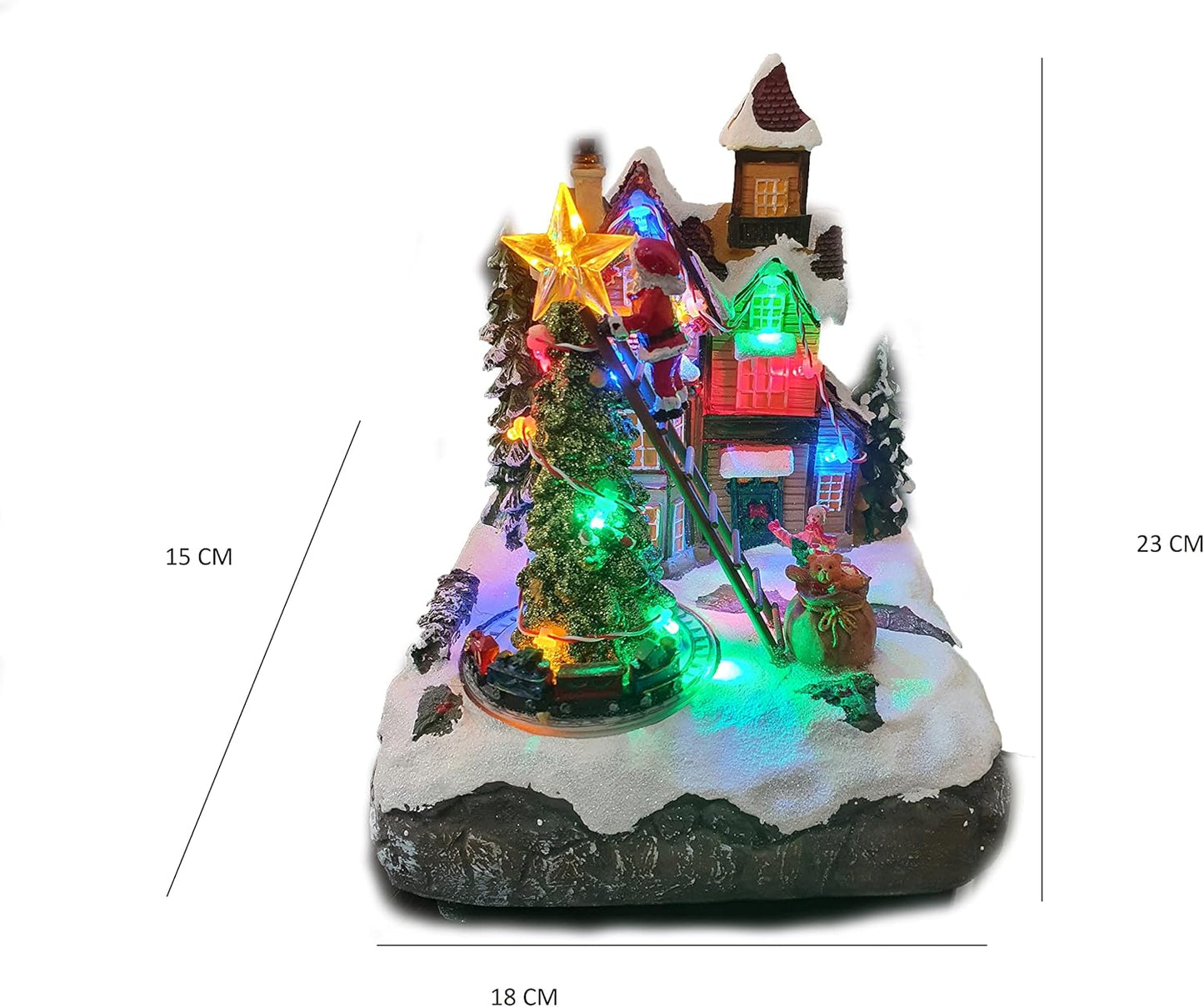 Villaggio Natalizio Luminoso con Trenino Girevole, Decorazione di Natale con Luci LED Colorate E Musiche Integrate