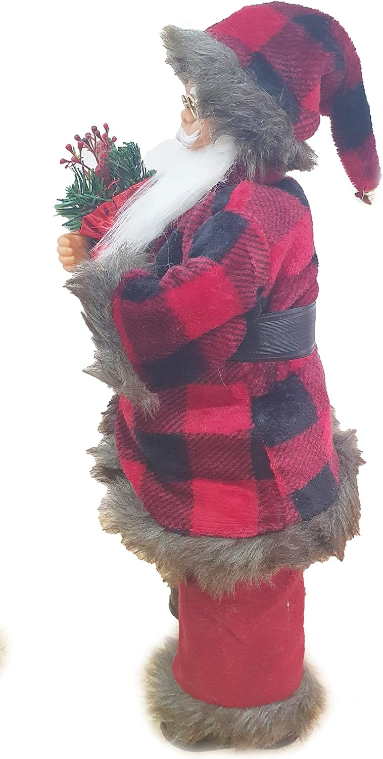 Babbo Natale con Vestito Scozzese in Stoffa Circa 50 cm, Decorato a Mano e Perfetto Come Decorazione Natalizia, Regalo e da Collezione