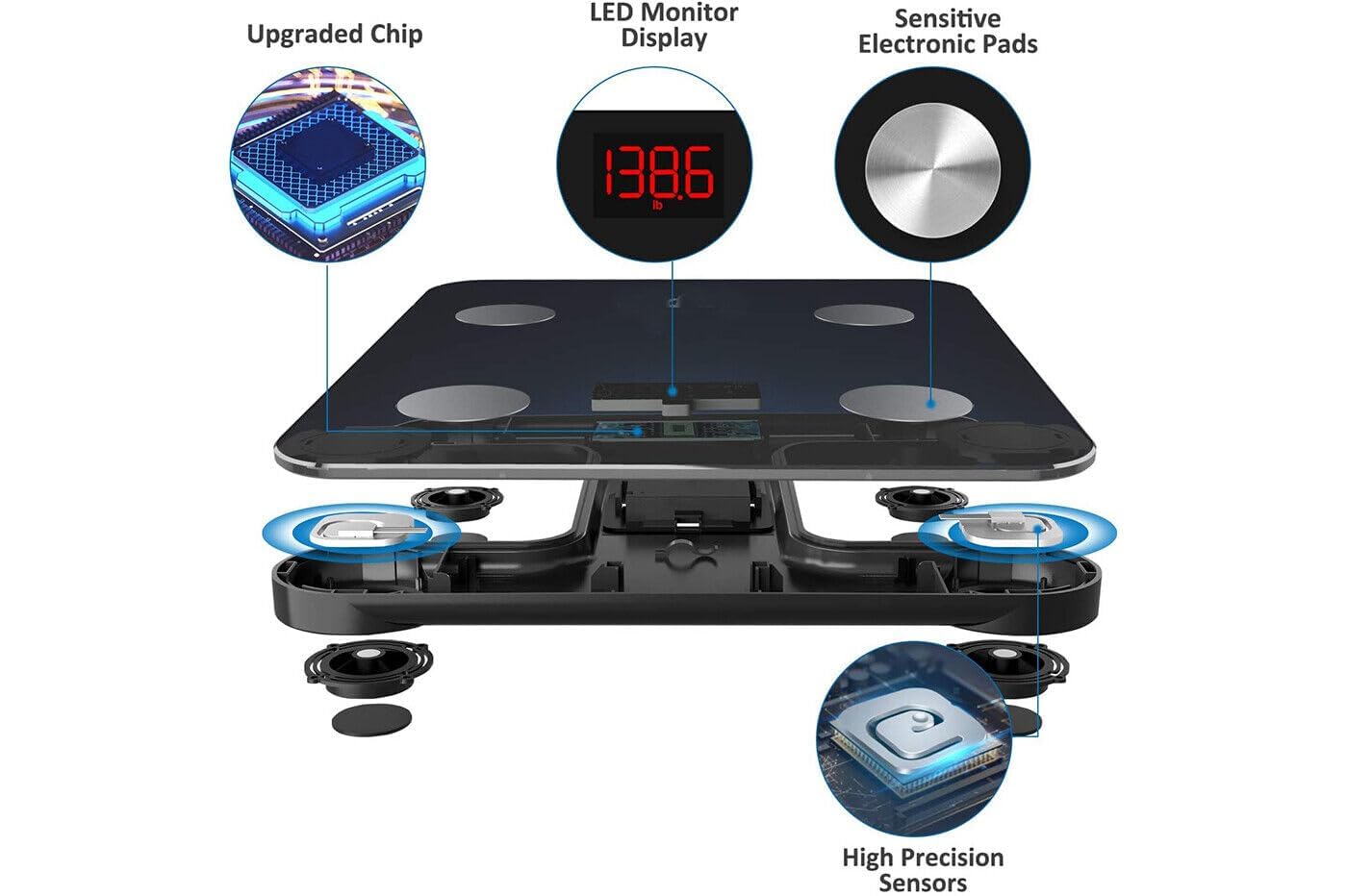 Bilancia Pesapersone Digitale Bluetooth Elettronica 180 kg Vetro