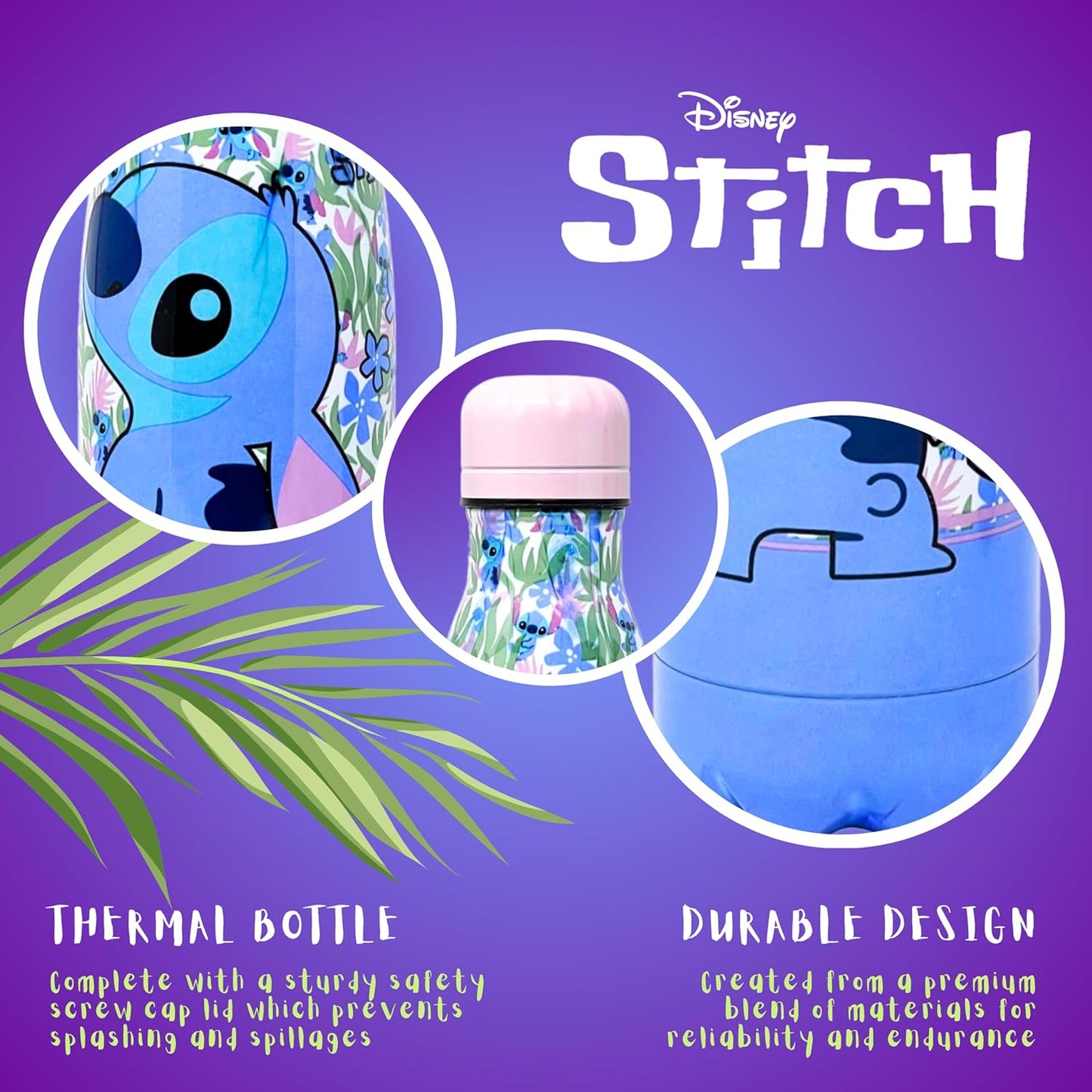 BOTTIGLIA TERMICA IN ACCIAIO INOX STITCH DISNEY CON TAPPO SVITABILE 500 ML