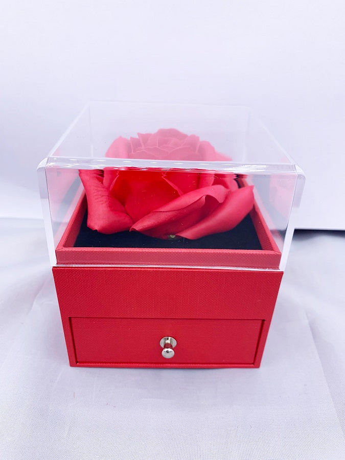 CONFEZIONE REGALO SCATOLA ROSSA CON ROSA ETERNA PORTA GIOIE