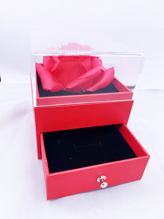 CONFEZIONE REGALO SCATOLA ROSSA CON ROSA ETERNA PORTA GIOIE