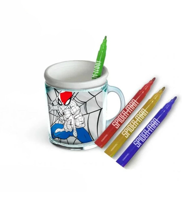 TAZZA PORTAPENNE SPIDERMAN MARVEL CON PENNARELLI E FOGLI DA COLORARE