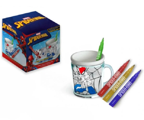 TAZZA PORTAPENNE SPIDERMAN MARVEL CON PENNARELLI E FOGLI DA COLORARE