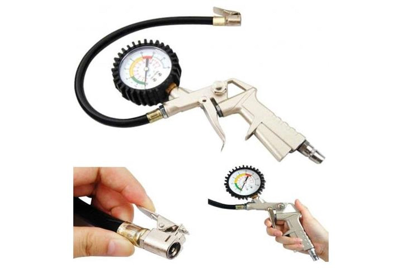 PISTOLA MANOMETRO COMPRESSORE GONFIAGGIO ARIA PNEUMATICO GOMME INNESTO FILETTATO