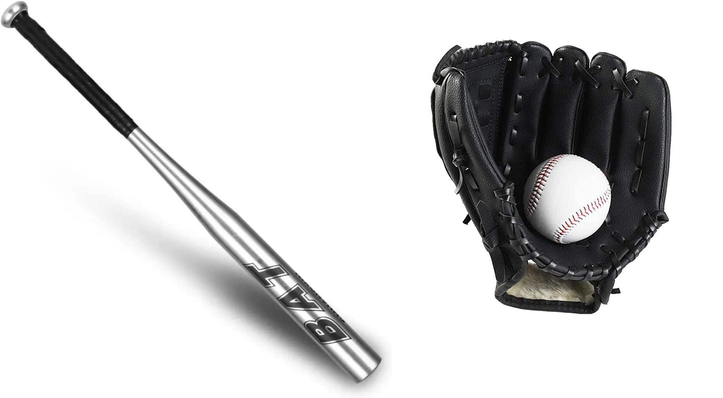 GUANTONE DA BATTUTA SPORTIVA CON PELLE PU DA BASEBALL REGOLABILE E CONFORTEVOLE DA 11,5 POLLICI E MAZZA BASEBALL SILVER 25’’ 63 CM