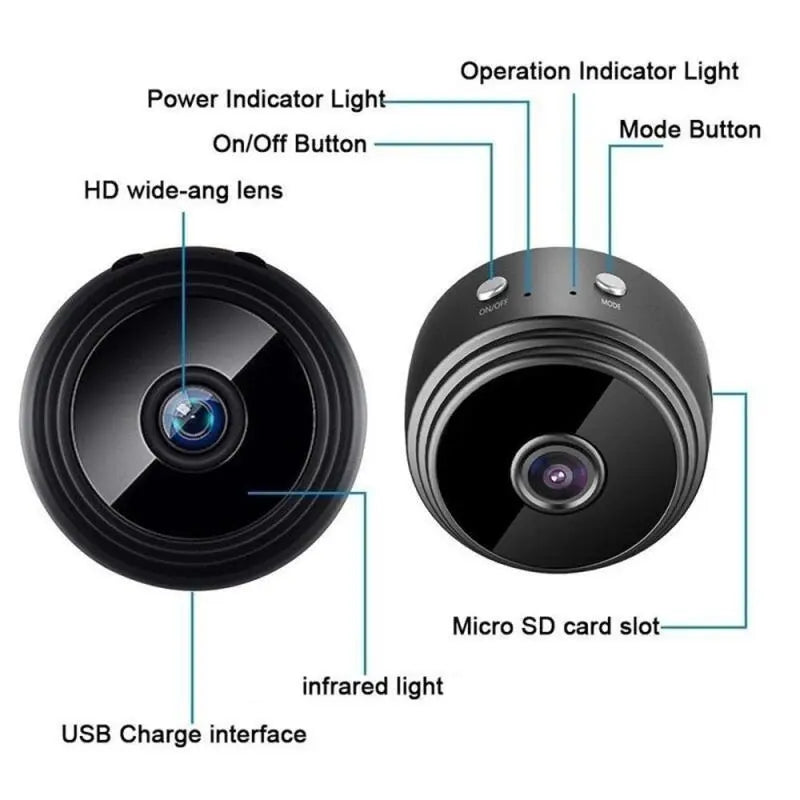 MINI TELECAMERA DI SICUREZZA PER INTERNI WIRELESS WI-FI 1080P HD CARICA USB CON VISIONE NOTTURNA