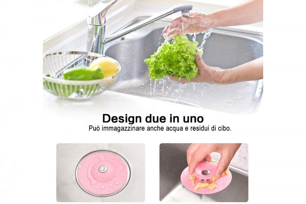 TAPPO DI SCARICO E FILTRO UNIVERSALE MULTIFUNZIONE IN SILICONE