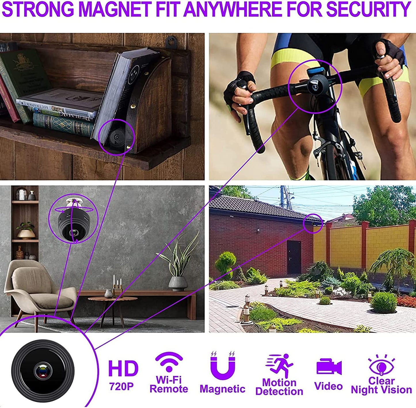 MINI TELECAMERA DI SICUREZZA PER INTERNI WIRELESS WI-FI 1080P HD CARICA USB CON VISIONE NOTTURNA