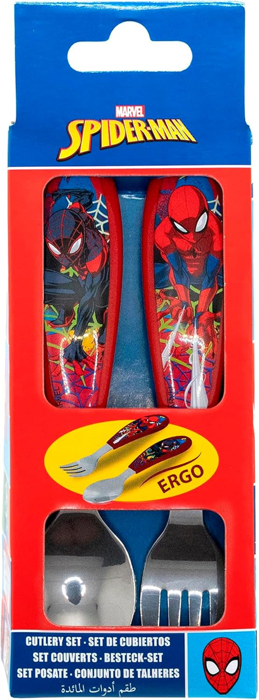 POSATE  SPIDERMAN PER BAMBINI IN ACCIAIO INOSSIDABILE FORCHETTA E CUCCHIAIO