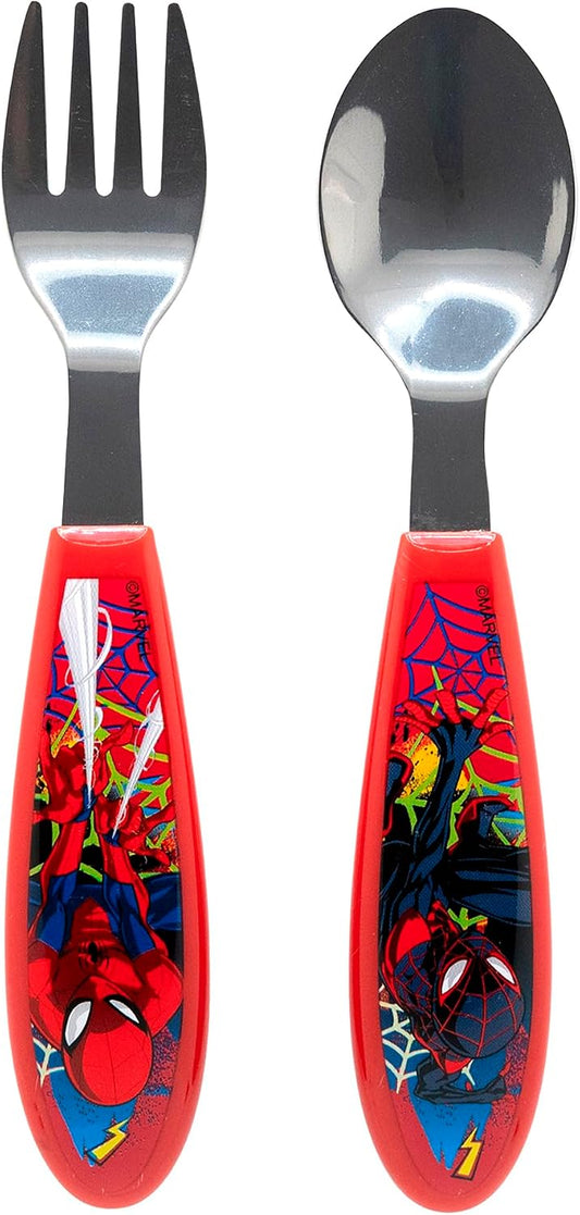 POSATE  SPIDERMAN PER BAMBINI IN ACCIAIO INOSSIDABILE FORCHETTA E CUCCHIAIO