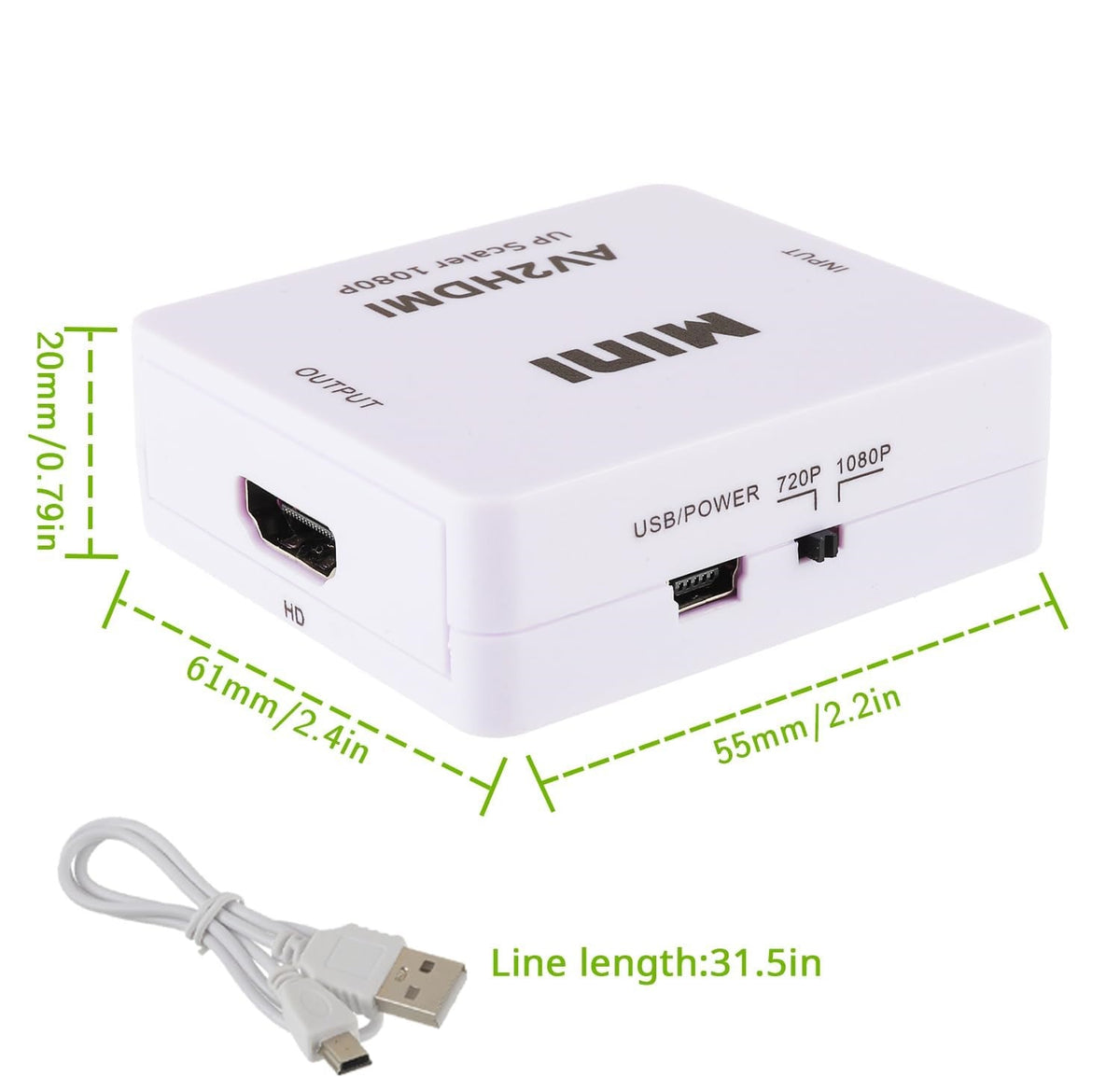 Mini Convertitore Video da AV (RCA) a HDMI 1080P – Adattatore Scaler Audio e Video HD