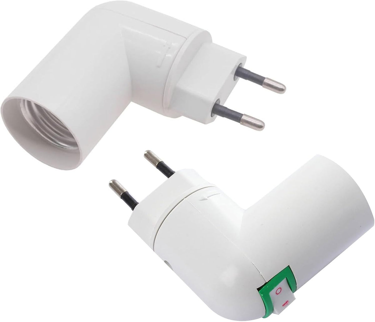 Adattatore Portalampada da Presa a Muro E27 a 90° con Interruttore ON/OFF