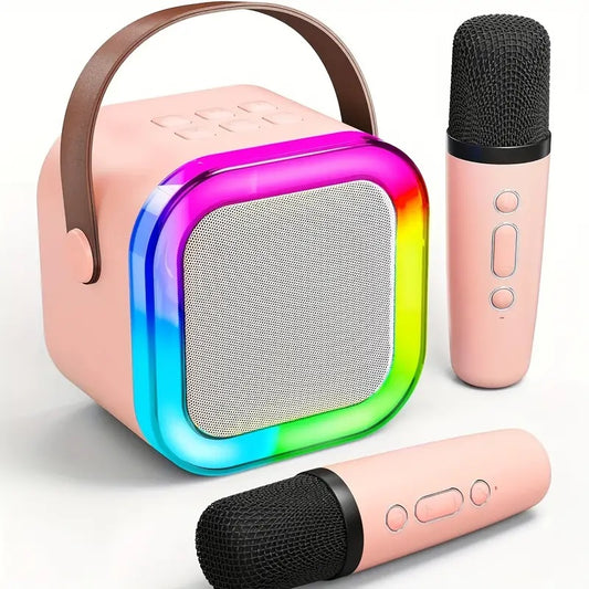 Karaoke Bluetooth con 2 Microfoni, Speaker Portatile LED RGB, Design Multicolore, Batteria Ricaricabile, Controlli Tattili, con Manico Elegante – Perfetto per Feste - colorazioni casuali