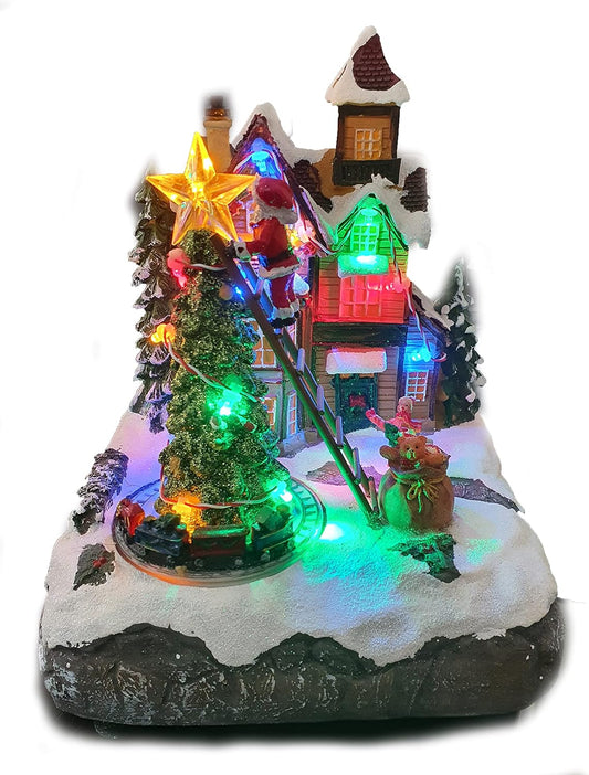 Villaggio Natalizio Luminoso con Trenino Girevole, Decorazione di Natale con Luci LED Colorate E Musiche Integrate