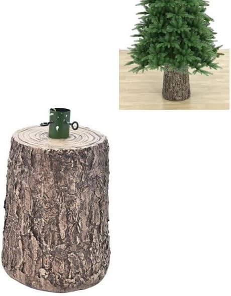 Base decorativa a forma di tronco d’albero 32 x 26 x H30 cm circa, ideale per sostenere e rifinire alberi di Natale artificiali,effetto legno realistico e innesto metallico con viti di fissaggio