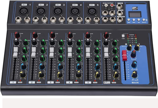 Mixer Audio Professionale A 7 Canali, Console Audio M/Usb Dj Sound Console Mixer Presa Mp3, Ingresso 48 V Alimentazione Phantom Per Registrazione Dj Palcoscenico Musica Applicazione