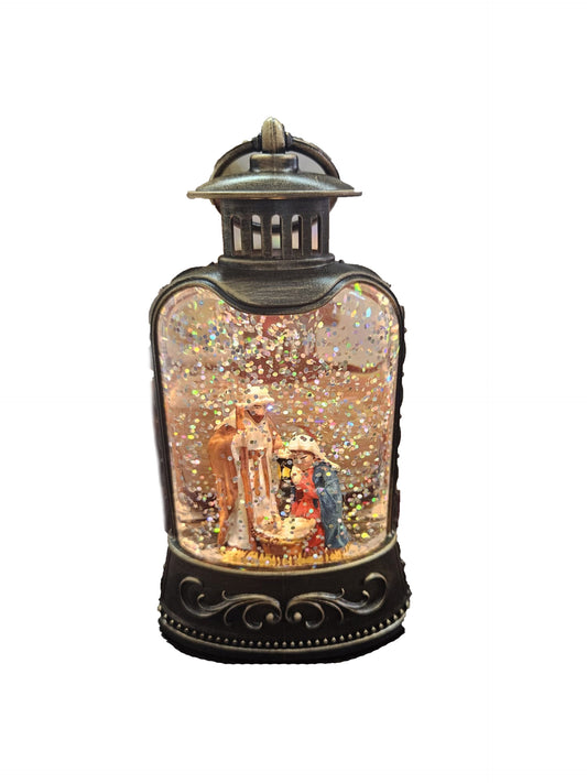 LANTERNA NATALIZIA CON PRESEPE IN BRONZO CON GLITTER RIEMPITE D’ACQUA PER ADDOBBI NATALE