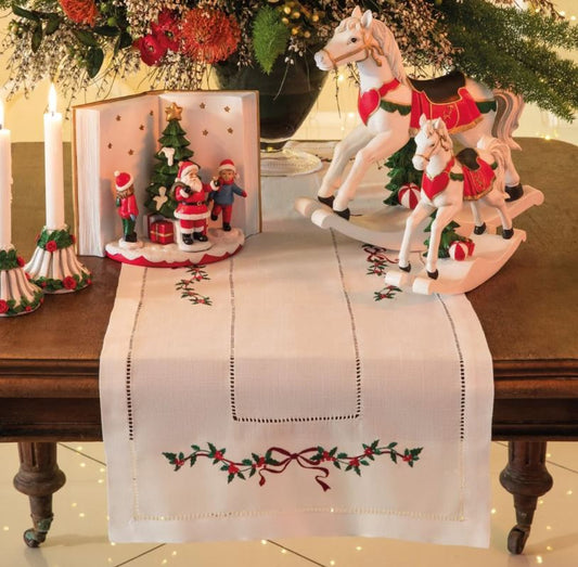RUNNER CADEAUX RICAMATO CON GIRO DI PUNTO A GIORNO 45 X 120 CM