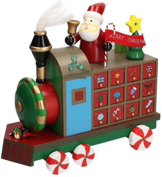 Calendario Dell' Avvento Trenino Di Babbo Natale In Legno Con 24 Cassetti Da Riempire Decorazione Natalizia Per Bambini E Adulti
