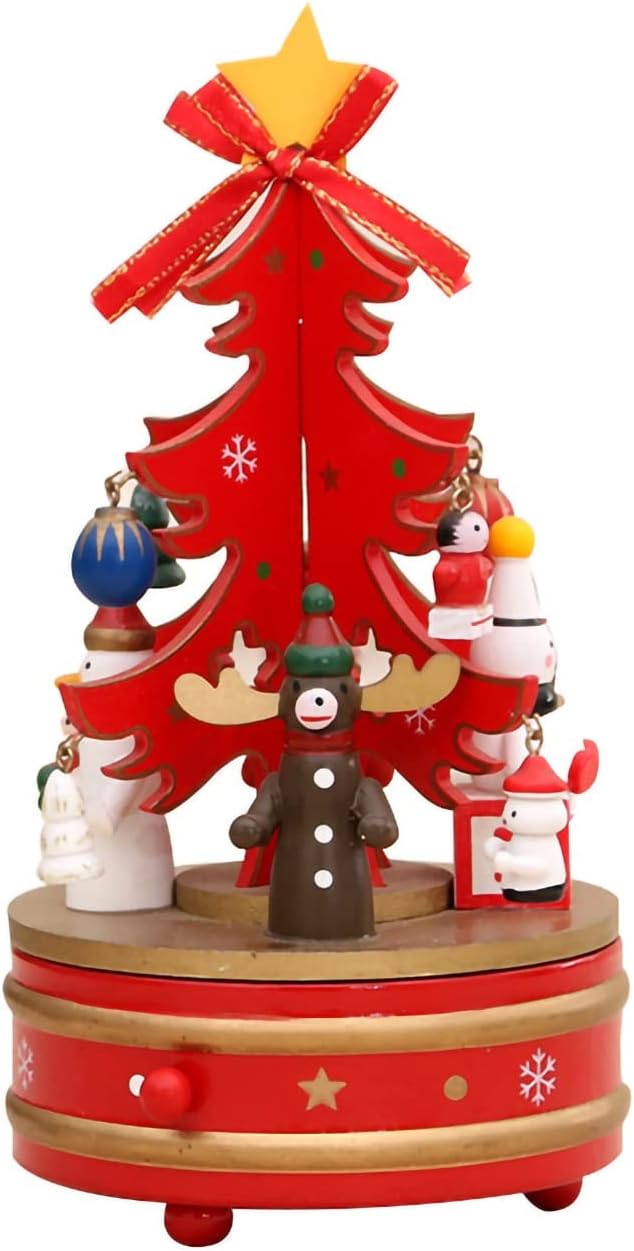CARILLON NATALIZIO MUSIC BOX CON ALBERO DI NATALE IN LEGNO