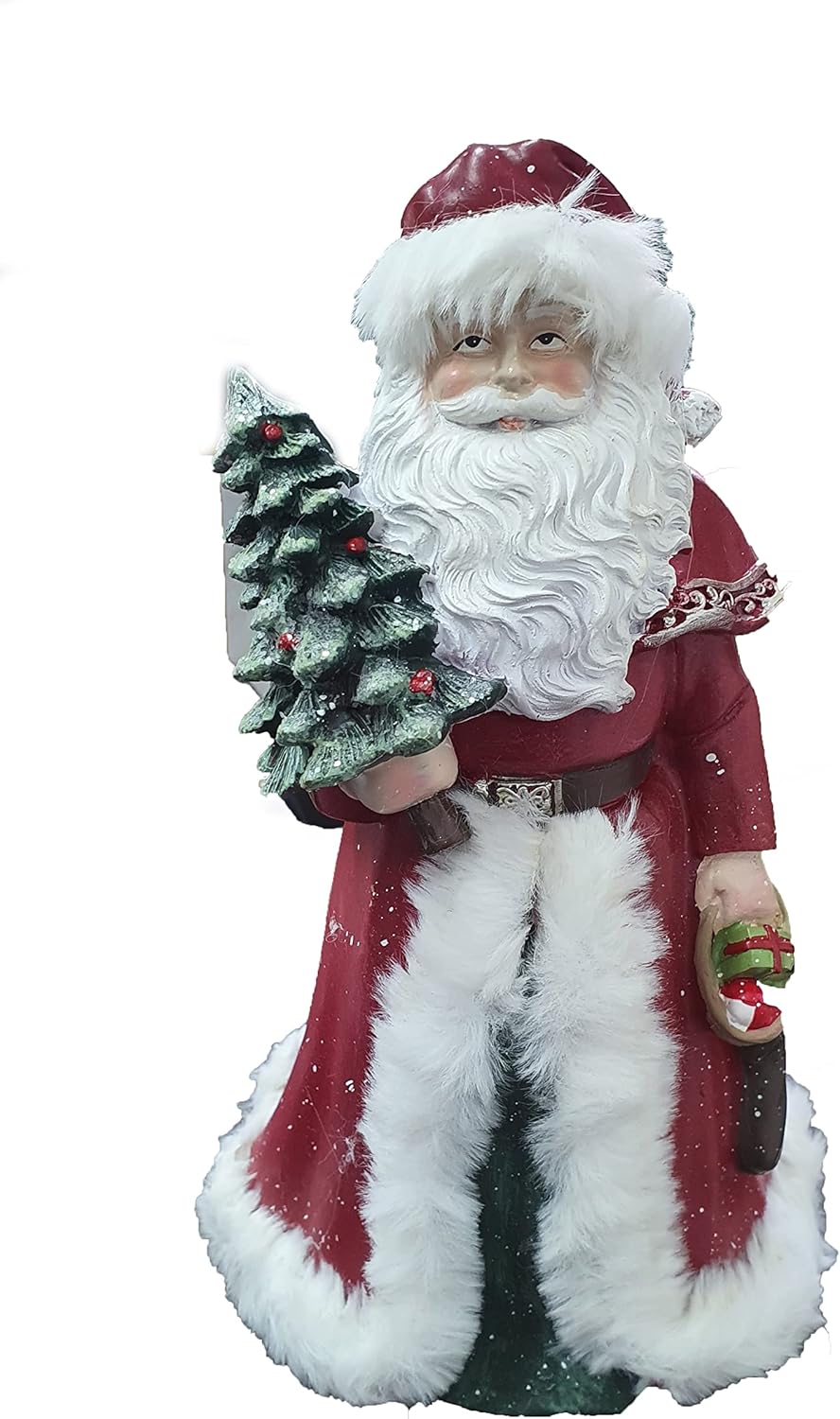 STATUETTA DI BABBO NATALE CON VESTITO ROSSO IN RESINA E BORDO IN PELLICCIA SINTETICA PER DECORAZIONI DI NATALE
