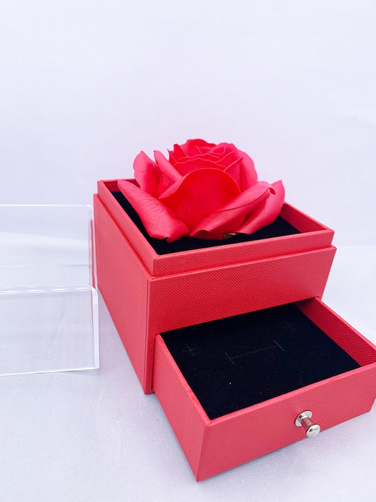 CONFEZIONE REGALO SCATOLA ROSSA CON ROSA ETERNA PORTA GIOIE