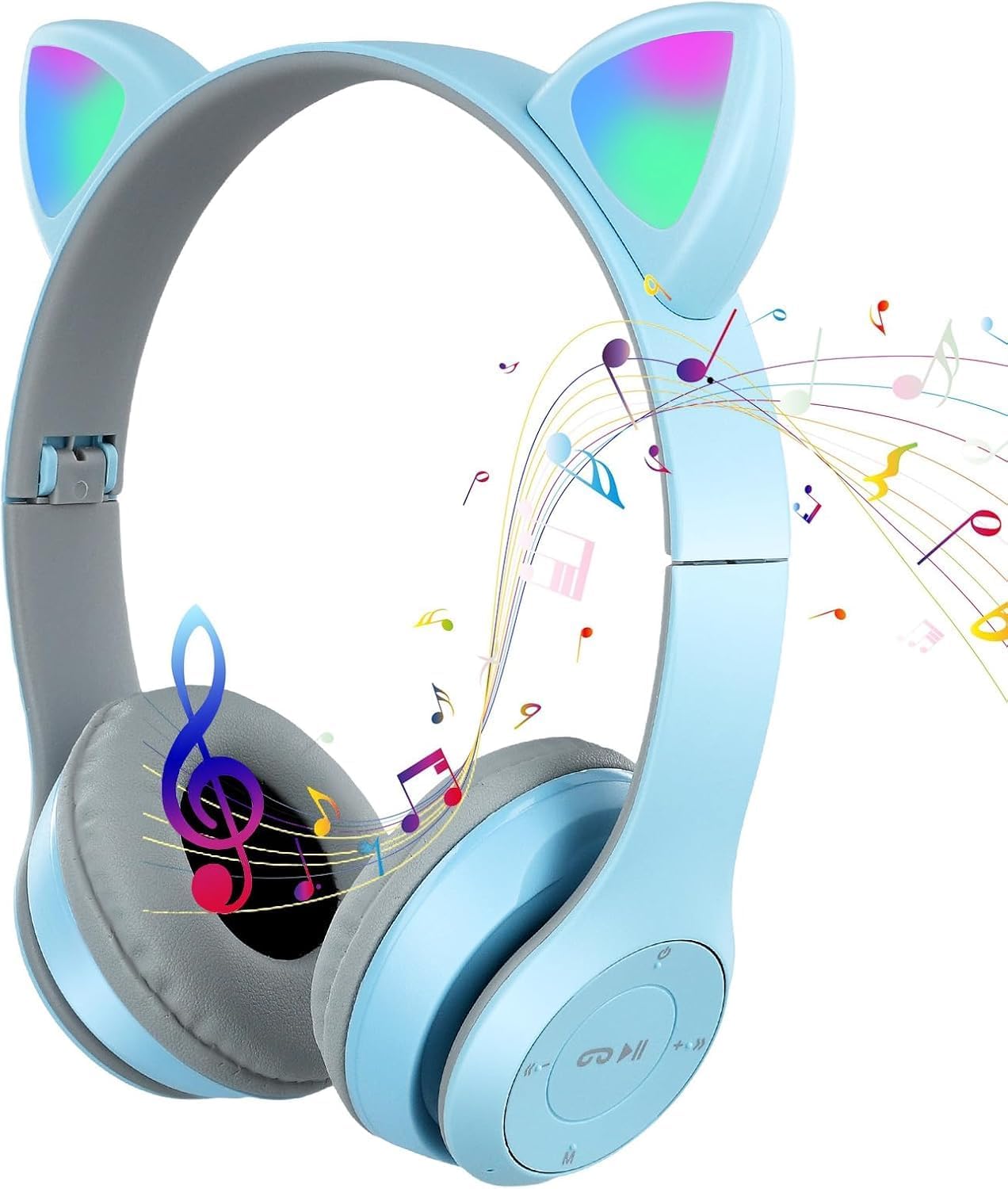 Cuffie Bluetooth 5.0 Version LED Cablate/Wireless con Orecchio di Gatto, Pieghevole Audio Stereo HD Over-Ear Cuffie per Studiare/Viaggiare,per Bambini-colorazioni casuali