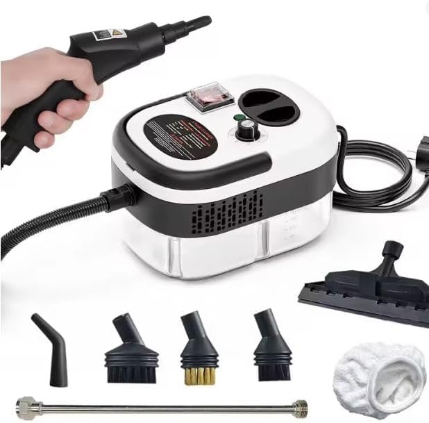 Pulitore a Vapore Portatile Professionale 2500W – Macchina per Pulizia a Vapore ad Alta Temperatura e Pressione per Cucina, Aria Condizionata, Auto e Piastrelle – Set 6 Accessori Incluso