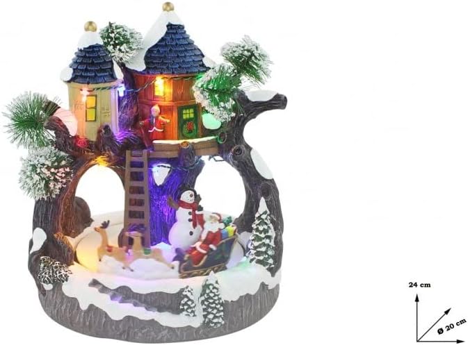 Giostrina con Movimento Slitta Babbo Natale Girevole, Decorazione di Natale con Luci LED Colorate E Musiche Integrate Crea l’Atmosfera del Natale