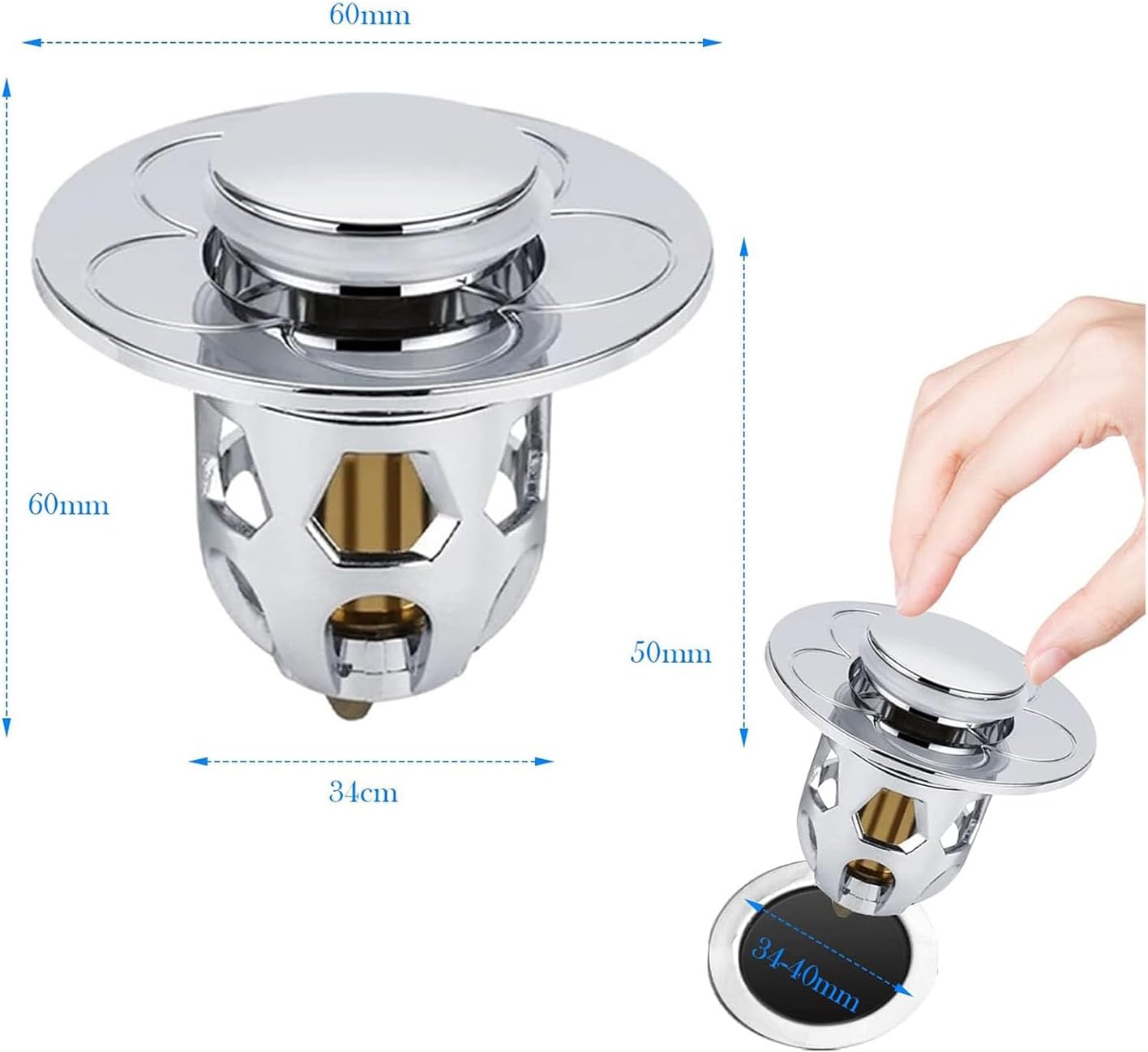 Tappo di scarico Pop up con filtro per vasca da bagno, cucina, lavabo universale - SET 3 PEZZI