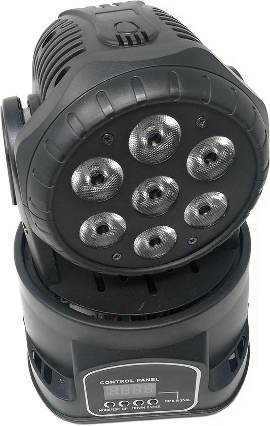 PROIETTORE LED RGB TESTA ROTANTE MOBILE EFFETTI DISCO 7 LED 10W Led wash DMX