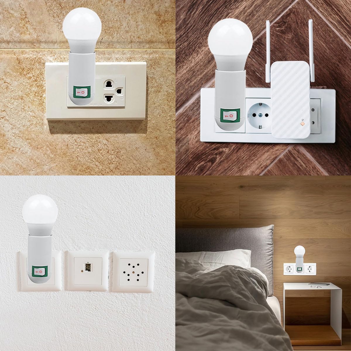Adattatore 4 Pezzi Portalampada E27 con Interruttore Senza Fili AC 220V Portalampada con Presa Elettrica E27 Adattatore Piccolo per Lampadina LED Lampada da Parete Interno - set 4 pezzi