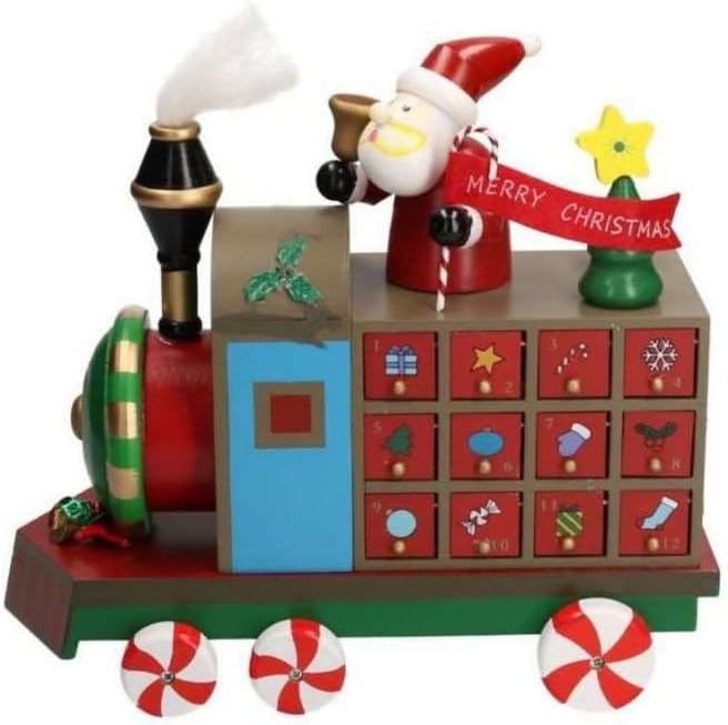 Calendario Dell' Avvento Trenino Di Babbo Natale In Legno Con 24 Cassetti Da Riempire Decorazione Natalizia Per Bambini E Adulti