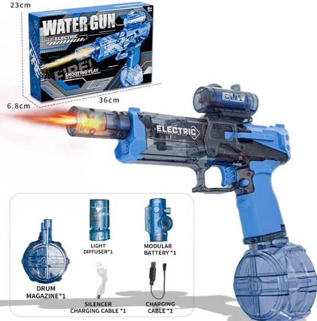 PISTOLA MITRAGLIATRICE AD ACQUA ELETTRICA RICARICABILE,EFFETTO FUOCO-COLORAZIONI CASUALI