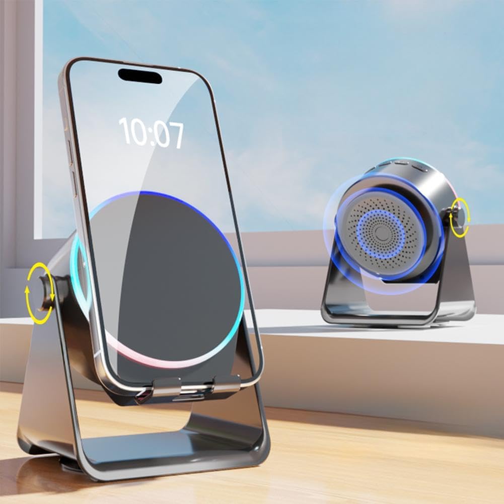 ALTOPARLANTE MAGNETICO A INDUZIONE PER SMARTPHONE CON LUCE AMBIENTALE COLORATA E ROTAZIONE A 360°