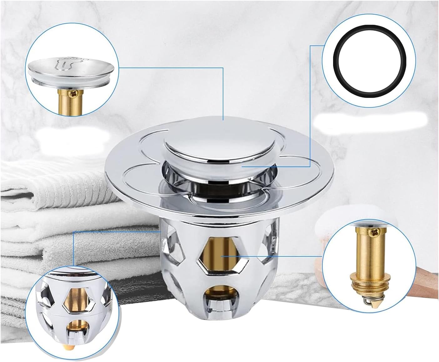 Tappo di scarico Pop up con filtro per vasca da bagno, cucina, lavabo universale - SET 3 PEZZI
