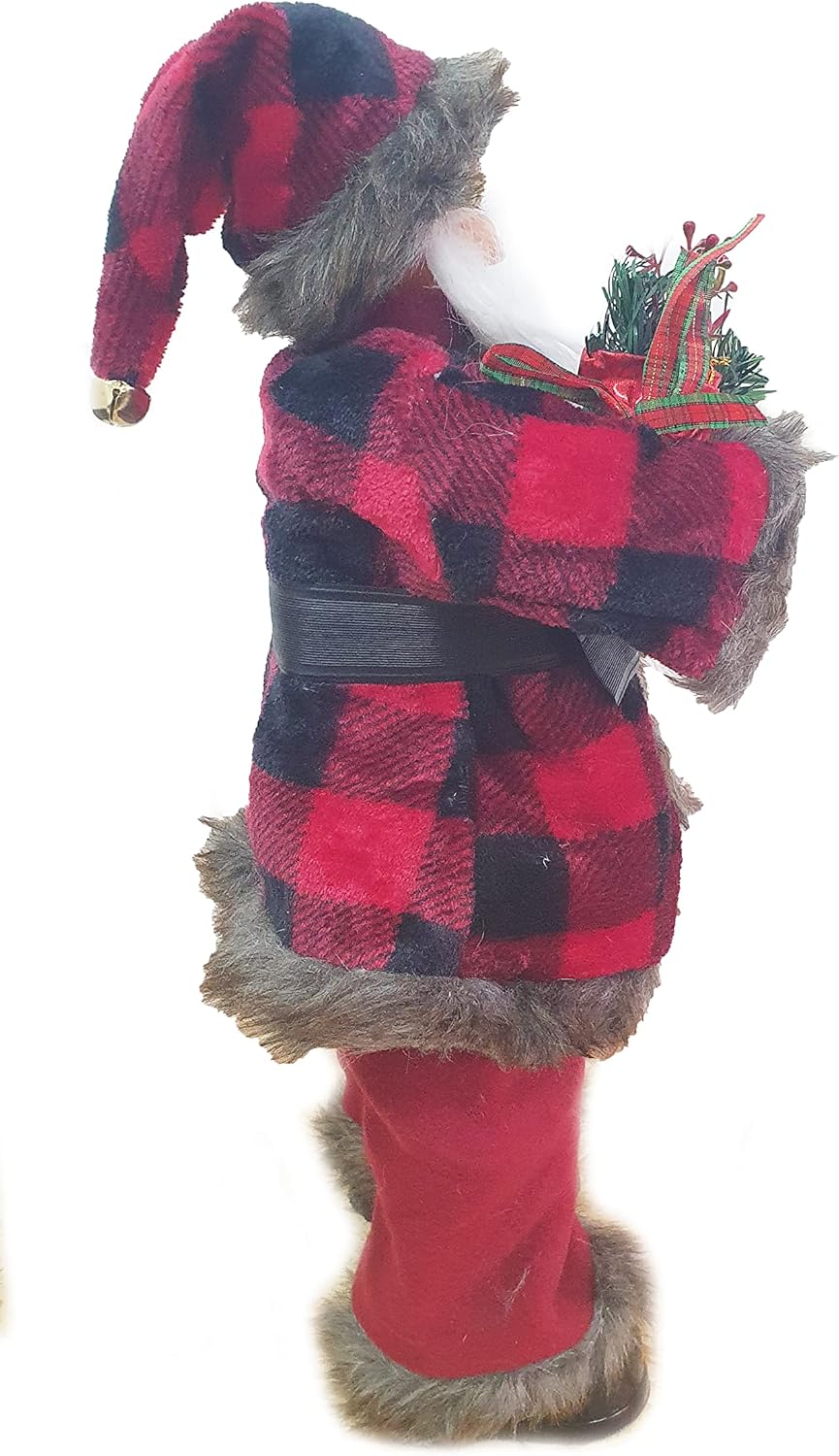Babbo Natale con Vestito Scozzese in Stoffa Circa 50 cm, Decorato a Mano e Perfetto Come Decorazione Natalizia, Regalo e da Collezione