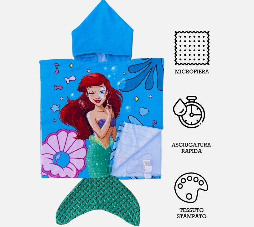 PONCHO MARE ARIEL110 X 55 CM ACCAPPATOIO PER BAMBINI MICROFIBRA