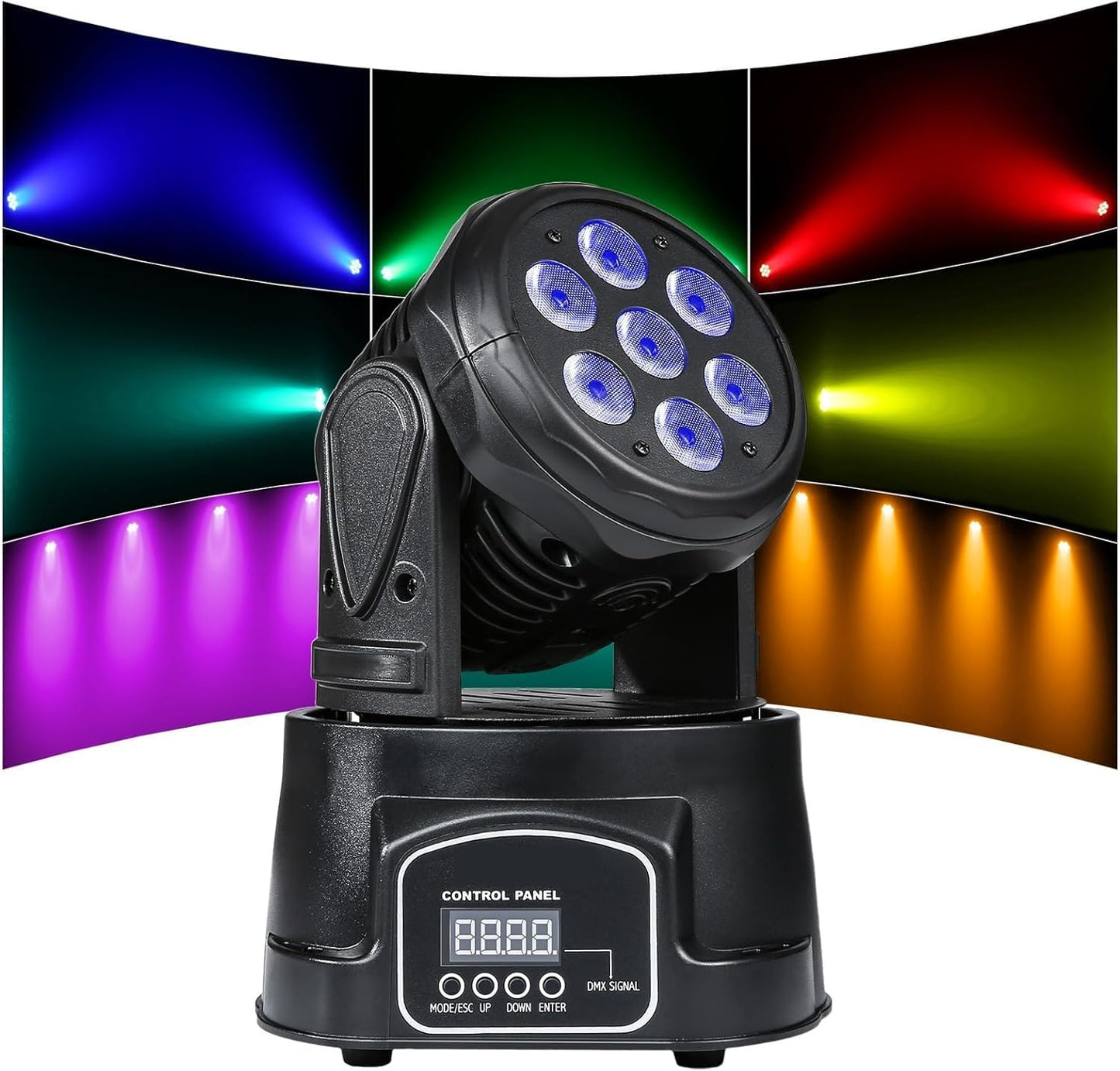 PROIETTORE LED RGB TESTA ROTANTE MOBILE EFFETTI DISCO 7 LED 10W Led wash DMX