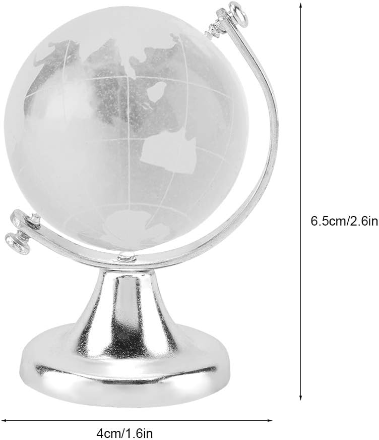 MINI MAPPAMONDO IN CRISTALLO 6,5X4CM CON SUPPORTO IN PLASTICA E METALLO