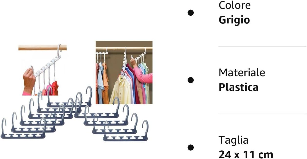 SET 10 APPENDI GRUCCE SALVASPAZIO APPENDIABITI CAMICIE PANTALONI