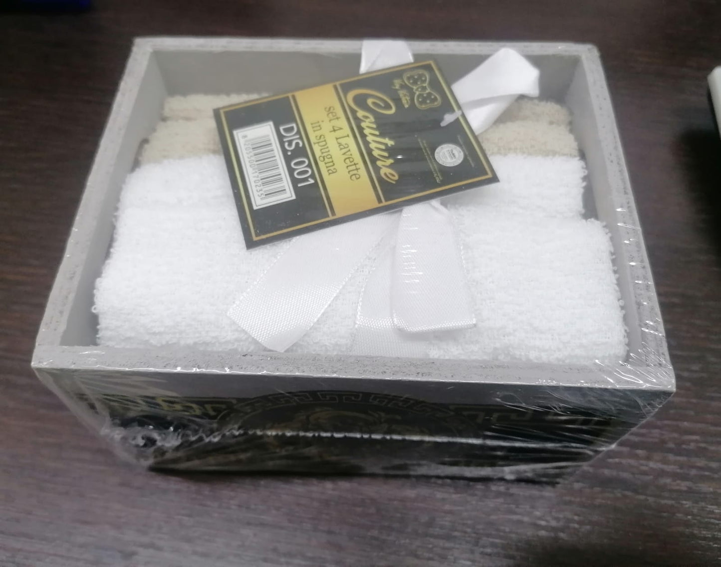 SET 4 LAVETTE IN SPUGNA DI COTONE 30 x 30CM CON COFANETTO IN LEGNO