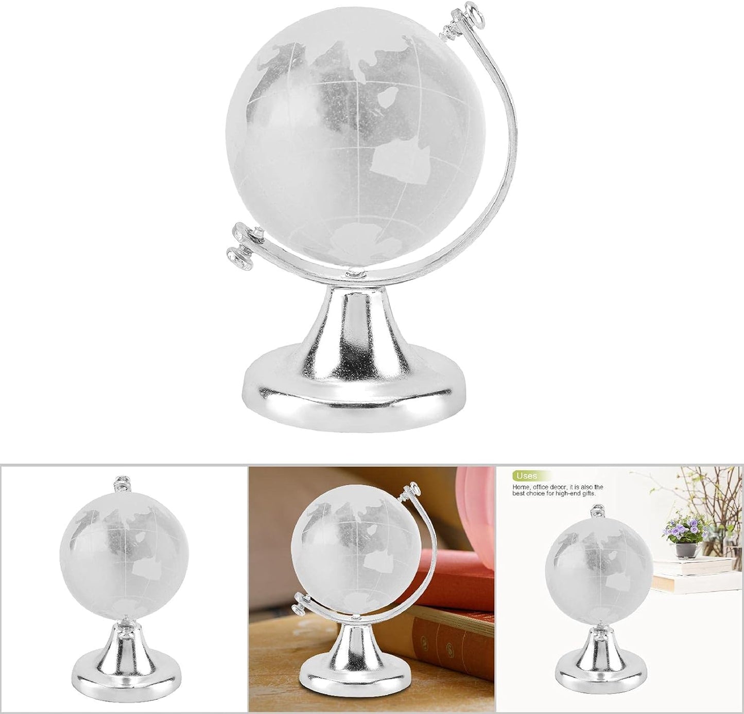 MINI MAPPAMONDO IN CRISTALLO 6,5X4CM CON SUPPORTO IN PLASTICA E METALLO