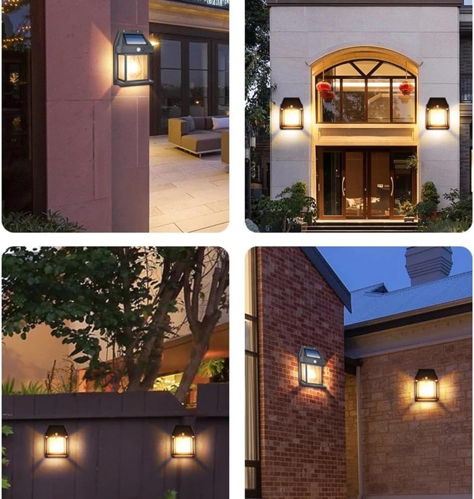 Applique Lampada da parete per esterni con lampadina filamento a led luce calda con ricarica ad energia solare crepuscolare e sensore di movimento - Varie Colorazioni
