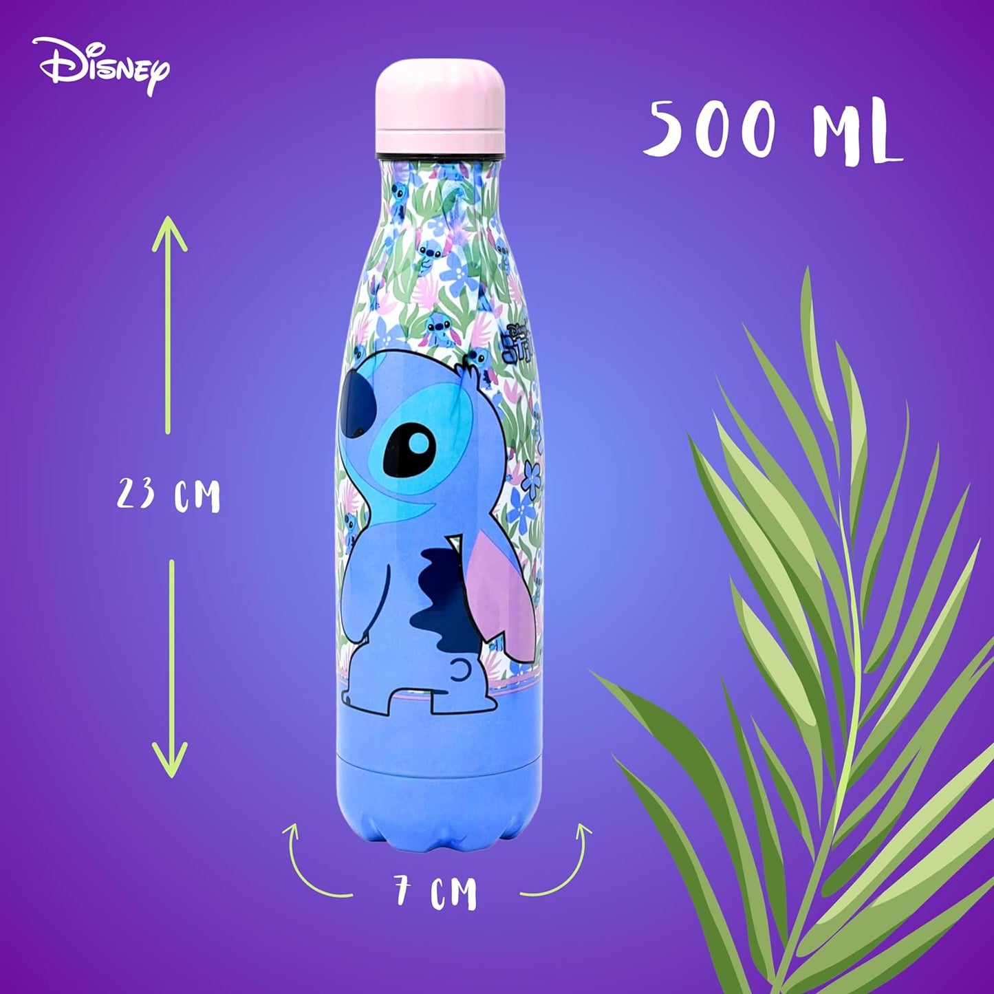 BOTTIGLIA TERMICA IN ACCIAIO INOX STITCH DISNEY CON TAPPO SVITABILE 500 ML